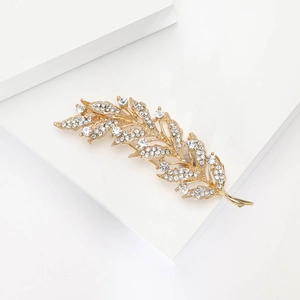 Broche élégante en forme d'épi de blé doré avec strass pour accessoires de costume