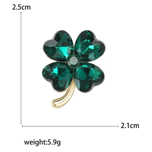 Green crystal four-leaf clover brooch with gold metal plating and size dimensions