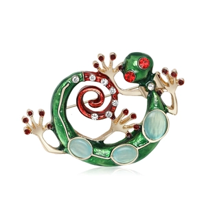 Vintage Enamel Lizard Gecko Brooch For Women Alloy Animal Pin With Rhinestone Decoration Fashion Jewelry Gift