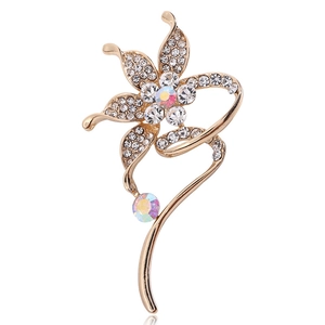 Elegant Alloy Tulip Flower Brooch For Women Shiny Rhinestone Inlaid Gold Silver Plated Floral Pin Clothing Jewelry Accessory