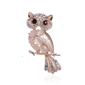 Vintage Alloy Owl Brooch Pin With Rhinestone And Synthetic Opal Animal Fashion Jewelry Accessory For Women Men