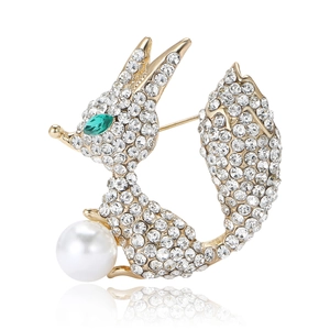 Broche Renard Élégante Alliage Strass Forme Animale Avec Künstliche Perle Oeil Pierre Verte Bijoux De Mode Pour Femmes Accessoire