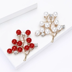 Broches d'arbre élégantes en perles et strass dorés en styles rouge et blanc