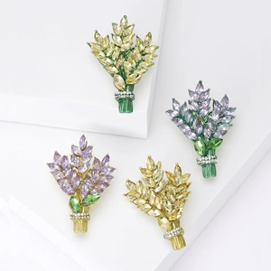 Korean Alloy Enamel Wheat Ear Brooch For Women Vintage Flower Bundle Rhinestone Inlaid Pin Suit Lapel Decoration Fashion Jewelry Gift