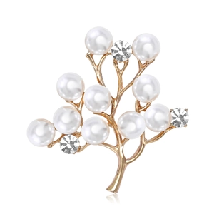 Broche de Branche d'Arbre en Alliage avec Fausses Künstliche Perles Strass Incrustés Or Broche pour Femme Mariage Fête Accessoires