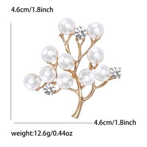 Broche arbre dorée élégante avec perles blanches et strass brillants pour femme