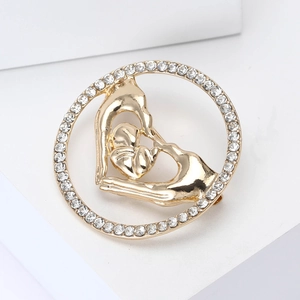 Broche créative en alliage doré avec strass, motif cœur symbolisant mère et enfant