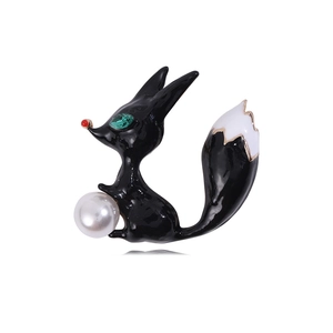 Broche Renard en Alliage Émaillé à la Mode Avec Künstliche Perle d'imitation Yeux en Strass Jolie Broche Animale Bijoux Cadeau Femme