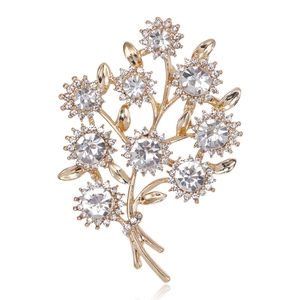 Broche Bouquet de Fleurs en Alliage Élégante pour Femmes Mode Coréenne Incrustée de Strass Corsage pour Costume Manteau Robe Accessoire