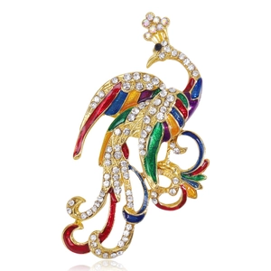 Vintage Alloy Rhinestone Enamel Phoenix Brooch For Women Colorful Animal Shape Suit Lapel Pin Fashion Jewelry Decoration