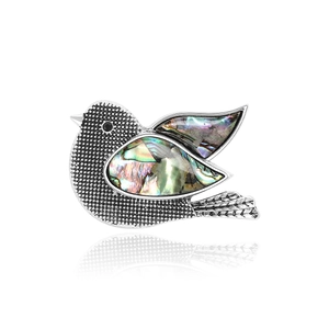 Vintage Alloy Bird Brooch With Abalone Shell Inlay Elegant Pigeon Pin For Women Suit Accessories Silver Bird Jewelry