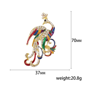 Vintage Phoenix brooch with colorful oil-dripping and rhinestones, 70mm animal jewelry