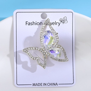 Elegant silver butterfly brooch with sparkling AB crystals and rhinestones for women