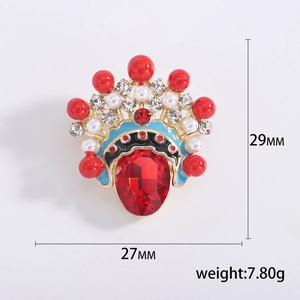 Traditional Chinese opera phoenix crown brooch with red gems and enamel in gold finish