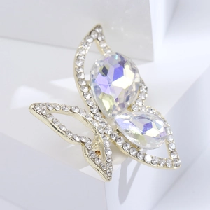 Elegant gold butterfly brooch with rhinestones and iridescent pear-shaped crystals