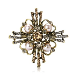 Baroque vintage cross brooch with pink pearls and crystals for elegant suits