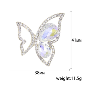 Sparkling rhinestone butterfly brooch with iridescent stones in silver setting, 38x41mm
