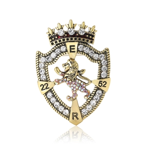 Vintage Alloy Rhinestone Crown Lion Shield Brooch High-End British Royal Heraldic Badge For Men Women Suit Dress Accessories