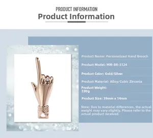 Detailed product specifications for hip hop style rhinestone hand gesture brooch