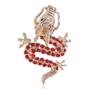 Vintage Chinese Dragon Brooch Gold Alloy Rhinestone Animal Lapel Pin For Women Men Zodiac Dragon Suit Coat Accessory Jewelry