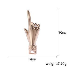 Hip-hop style finger gesture pin in rose gold with zircon inlay, 39mm height