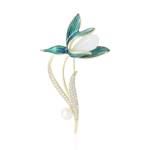 Luxueuse Broche Fleur de Magnolia Élégant Émail Dégradé Cuivre Plaqué Or Zircone Cubique Künstliche Perle Broche Pour Femmes Mariage Banquet Fête Décoration