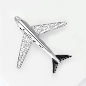 Elegant airplane brooch in gold plating with Love You Forever engraving and zircons