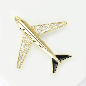 Elegant gold-plated airplane brooch with white zircon wing and Love You Forever engraving