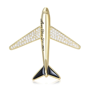Exquisite Airplane Brooch Copper Zirconia Inlaid Suit Pin Love You Forever Lettering Gold Silver Plated Jewelry Gift