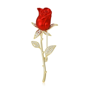 Élégante Broche Rose Rouge en Cuivre Avec Strass Micro-Incrusté Mode Florale Corsage pour Femmes Manteau Costume Bijoux