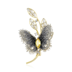 Élégante Broche Papillon en Cuivre Zirconia Micro Incrusté Forme de Feuille Épingle de Revers pour Femme Bijoux de Mode