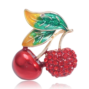 Broche de Fruits Cerise Rouge en Émail Style Coréen Avec Strass Alliage Plaqué Or Mode Broche pour Décoration de Vêtements Femme