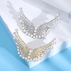 Broches d'ailes élégantes en argent et or avec strass étincelants sur des accessoires