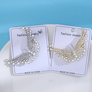 Détail de boucles d'oreilles ailes avec strass scintillants en finitions or et argent