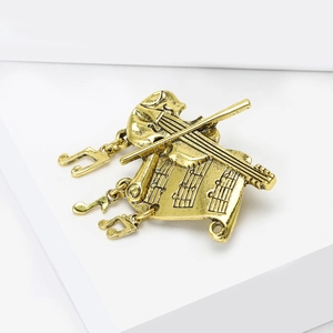 Vintage gold violin brooch with musical notes and scroll design for women accessories