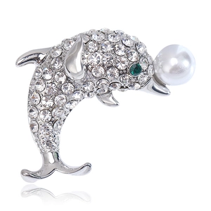 Broche Dauphin Élégante En Alliage Strass Et Künstliche Perle Épingle Animale Pour Femmes Bijoux De Banquet Fête