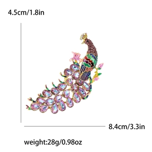 Elegant vintage peacock brooch with purple rhinestones and enamel, 8.4cm by 4.5cm detail