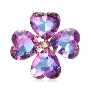 Elegant Alloy Rhinestone Four Leaf Clover Brooch Pin Women Heart Shaped Artificial Crystal Floral Clothes Accessory Jewelry