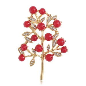 Elegant Alloy Artificial Pearl Plant Branch Brooch For Women Rhinestone Inlaid Fashion Tree Berry Flower Brooch Jewelry Gift