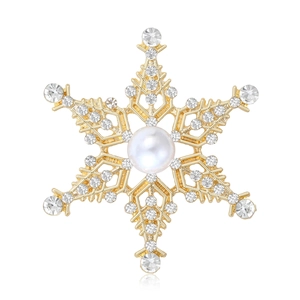 Broche Flocon de Neige en Alliage Élégante Avec Strass Scintillants et Künstliche Perle d'Imitation Or Argent Épingle de Noël Bijoux Femme