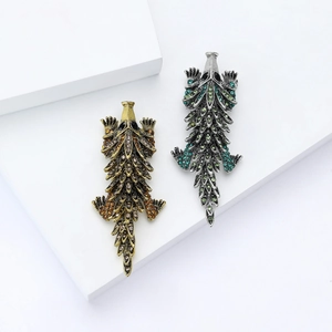 Exquisite rhinestone pangolin brooch set in vintage gold and silver for elegant fashion