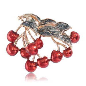 Fashion Alloy Enameled Cherry Fruit Brooch Pin For Women Korean Style Red Cherry Fruit Lapel Pin Brooch Jewelry Accessories