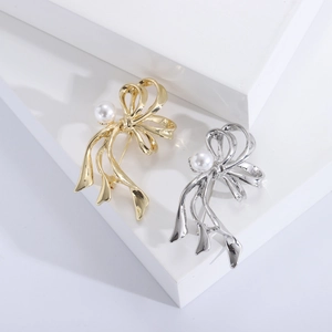 Eleganter Schleife Brosche Anstecknadel Mit Künstlicher Künstliche Perle Gold Silber Legierung Brustnadel Für Damen Mode Schmuck