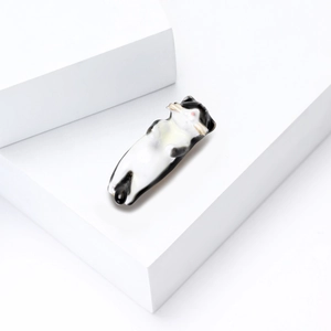 Cute black and white cow cat enamel brooch with glossy finish on minimalist white blocks
