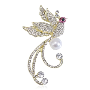 Broche Phénix Élégante Imitation Künstliche Perle Strass Alliage Or Argent Forme d'Oiseau Épingle Pour Femmes Mariage Banquet Bijoux