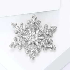 Detailed back view of silver snowflake brooch showing the secure rotating safety pin clasp