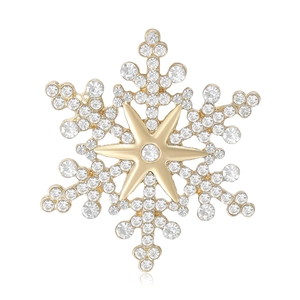 Elegant gold snowflake brooch with sparkling crystal rhinestones for coats and scarves