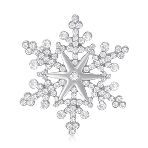 Elegant silver snowflake brooch with sparkling cubic zirconia and central star detail