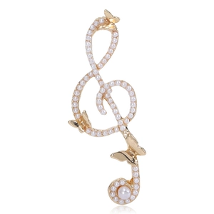 Music Note Treble Clef Brooch Pin Alloy With Faux Artificial Pearl Butterflies Inlay Elegant Jewelry For Women Wedding Party Clothing Accessories