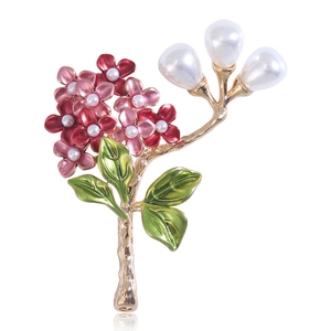 Vintage Alloy Enamel Hydrangea Brooch With Imitation Artificial Pearls Gold Plated Flower Pin For Wedding Party Women Jewelry